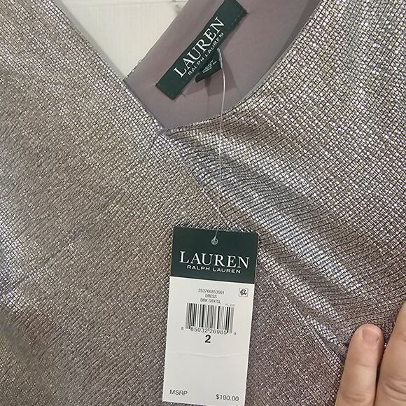 Lauren Ralph Lauren Metallic Silver Gown Size 2 - Picture 4 of 7